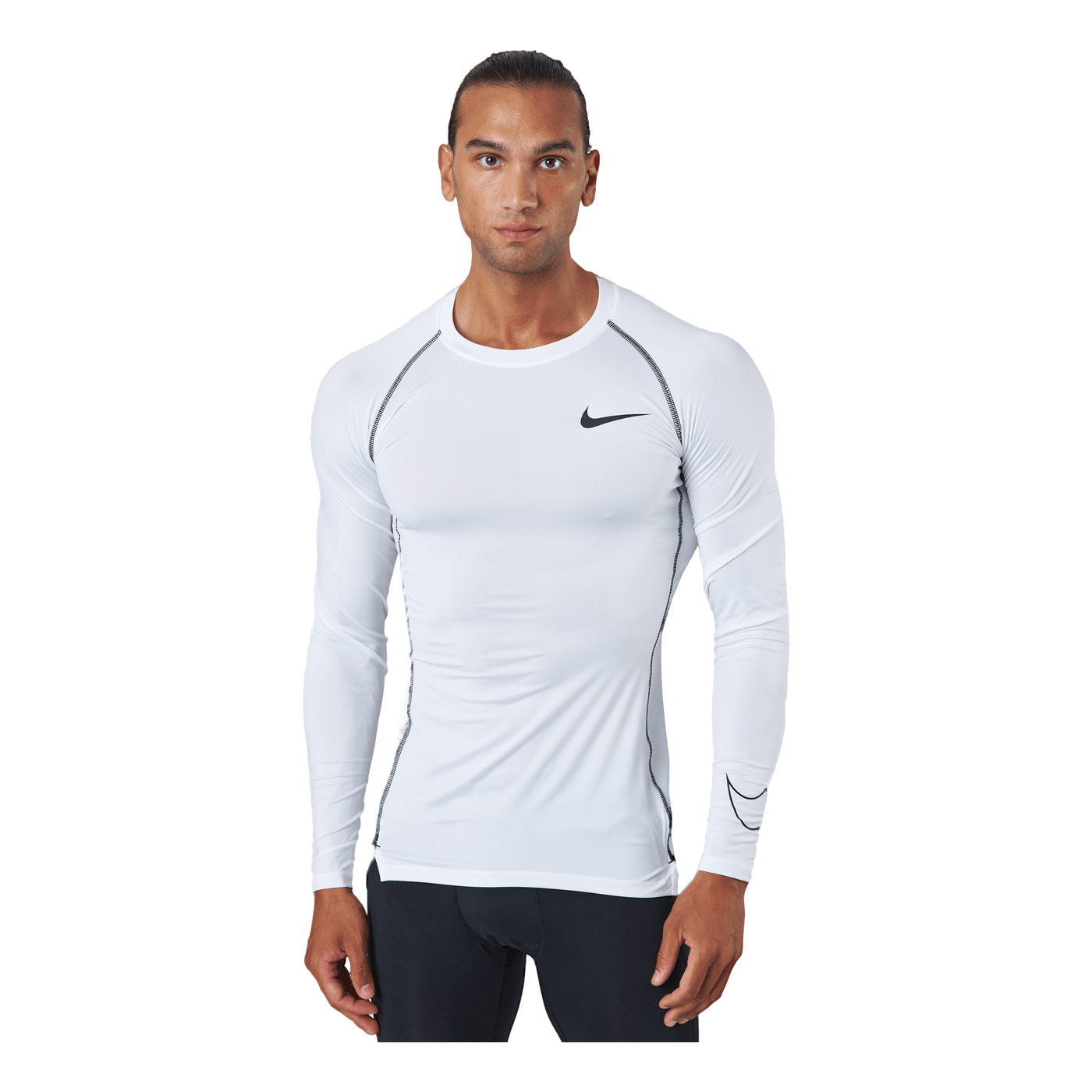 Pro Dri-FIT Men's Tight Fit Long-Sleeve Top WHITE/BLACK/BLACK