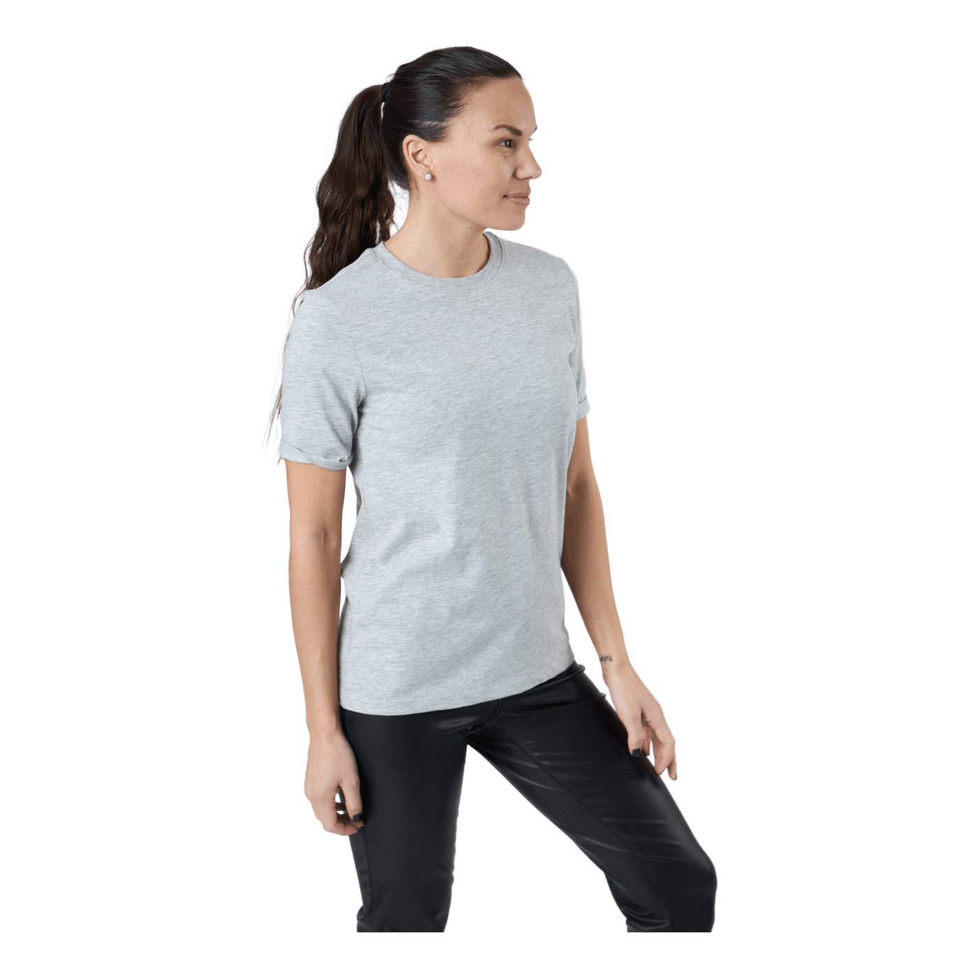 Ria Ss Fold Up Solid Tee Grey