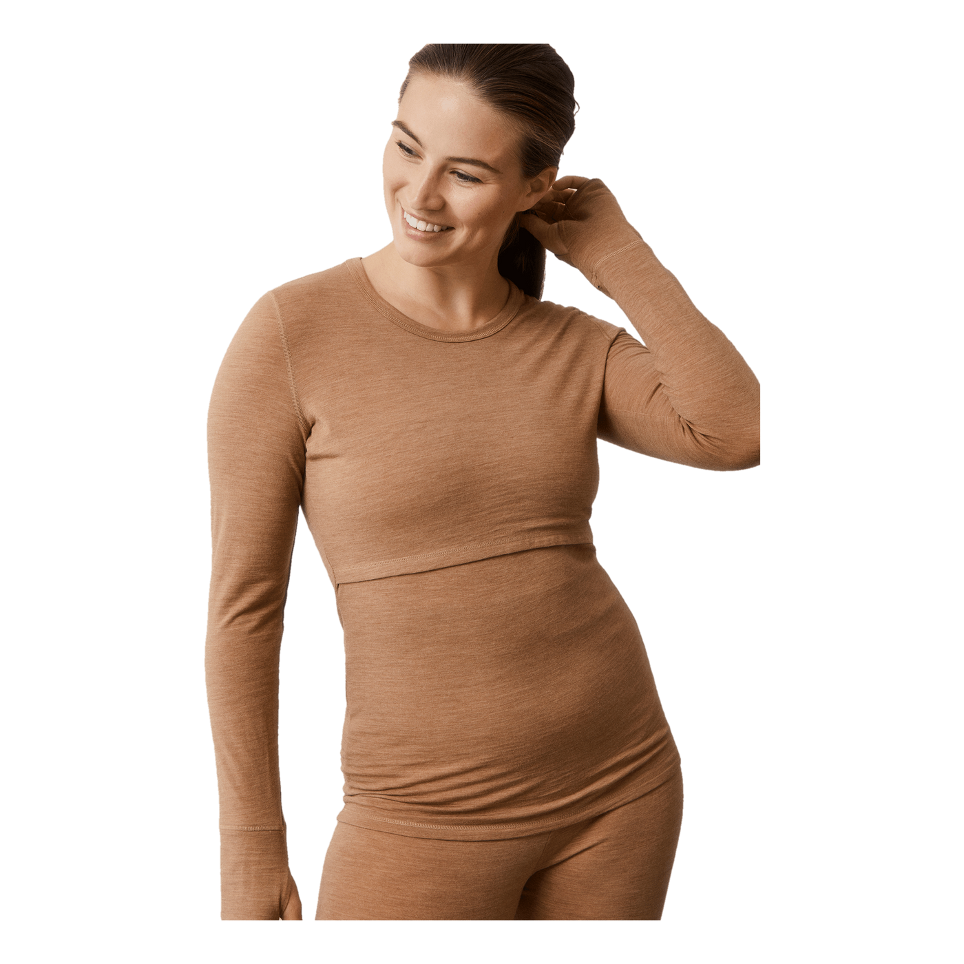 Merino Wool L/s Top Brown Melange