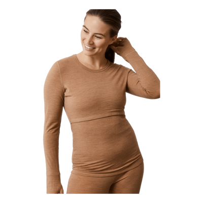 Merino Wool L/s Top Brown Melange