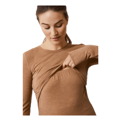 Merino Wool L/s Top Brown Melange