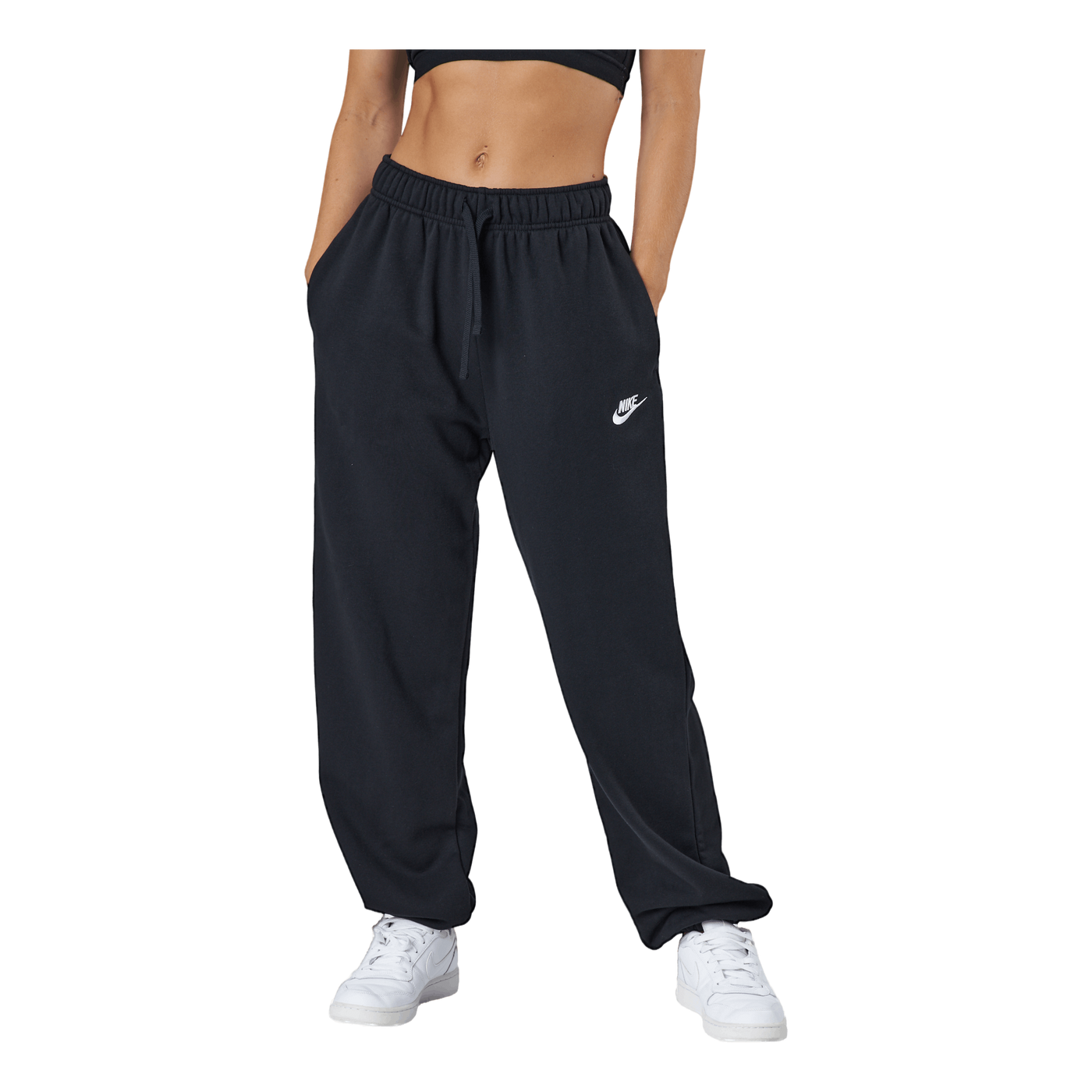 Sportswear Club Fleece Women's Mid-Rise Pants BLACK/WHITE