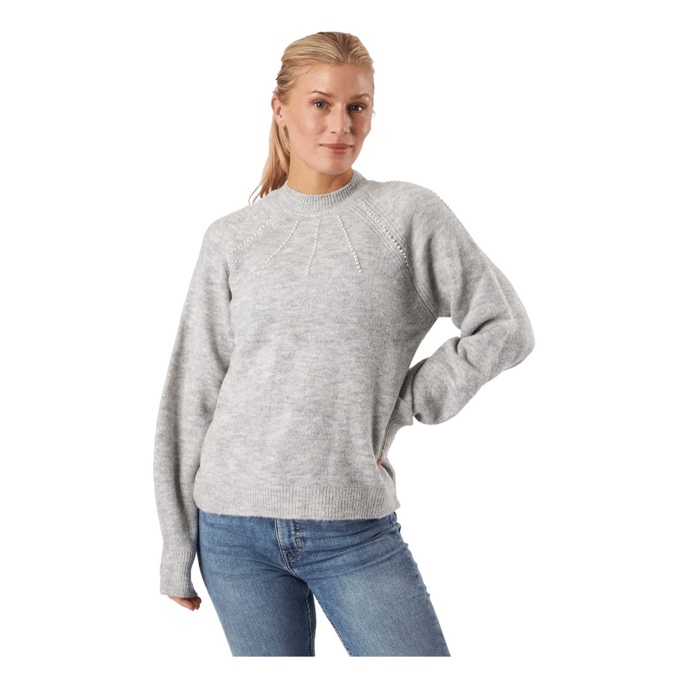 Vmpeppy Pearl Ls Highneck Blou Light Grey Melange