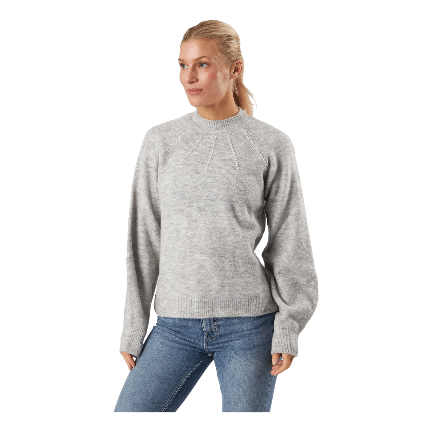 Vmpeppy Pearl Ls Highneck Blou Light Grey Melange