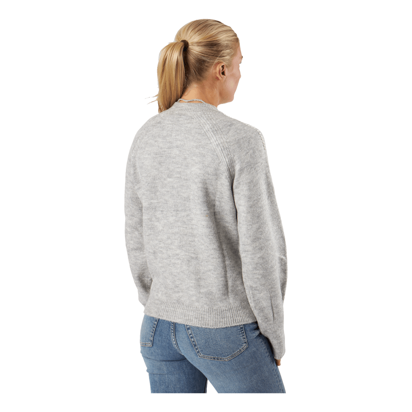 Vmpeppy Pearl Ls Highneck Blou Light Grey Melange