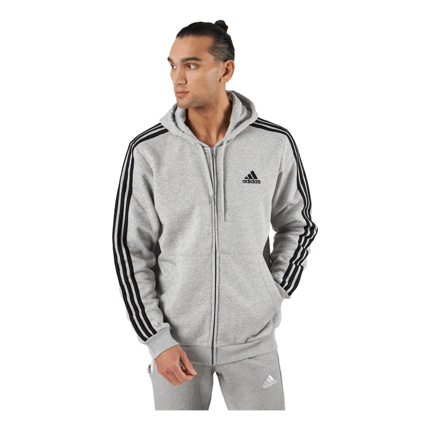 Essentials Fleece 3-Stripes Full-Zip Hoodie Medium Grey Heather