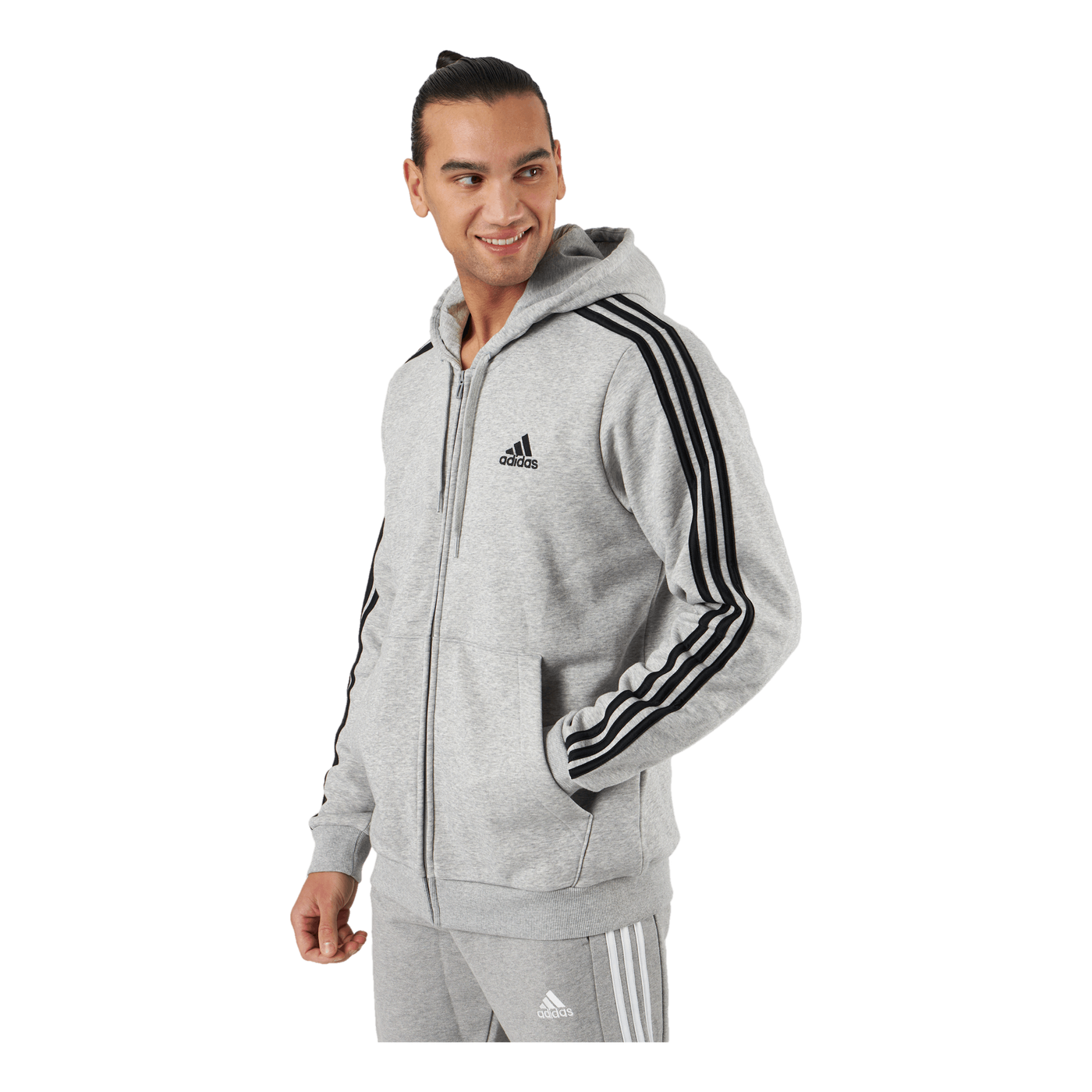 Essentials Fleece 3-Stripes Full-Zip Hoodie Medium Grey Heather