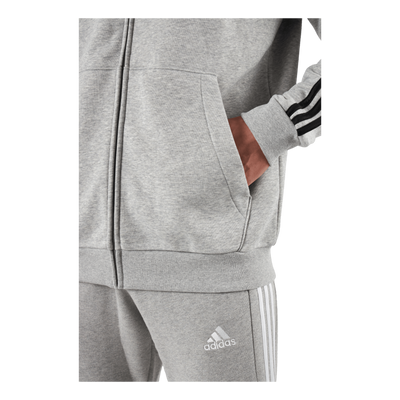 Essentials Fleece 3-Stripes Full-Zip Hoodie Medium Grey Heather