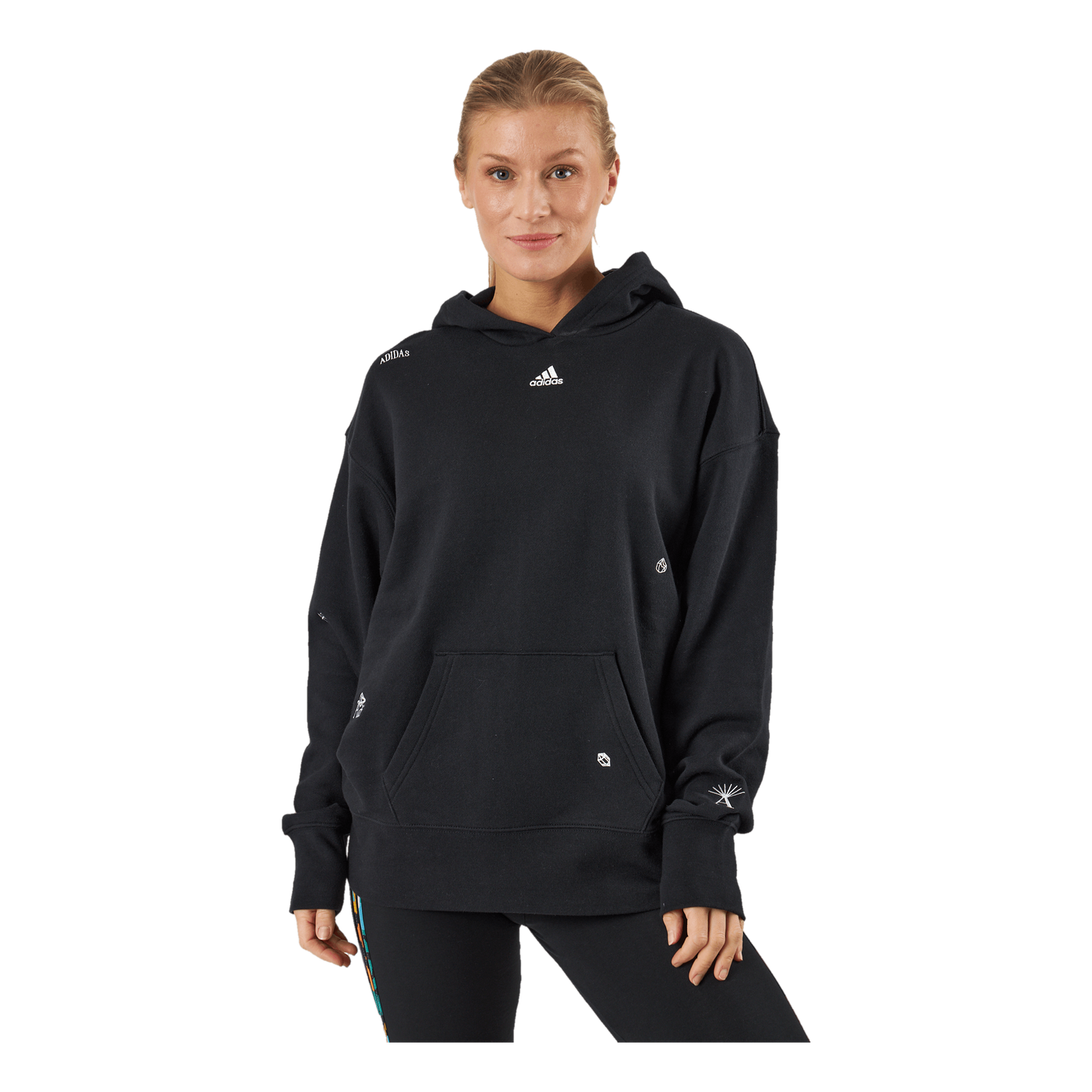 Relaxed Hoodie with Healing Crystals-Inspired Graphics Black