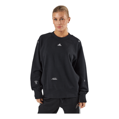 Oversized Crewneck Sweatshirt with Healing Crystal-Inspired Graphics Black