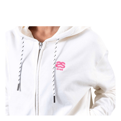 Woven Logo Tape Zip Hood White