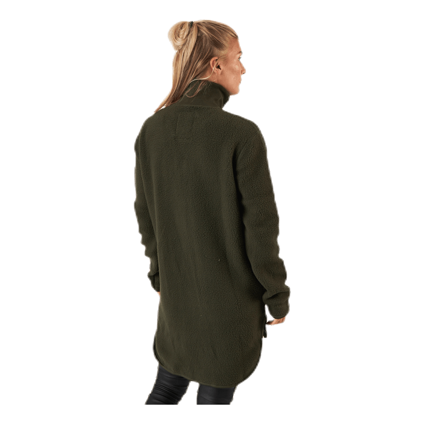 Long Pile Zip Sweat Green