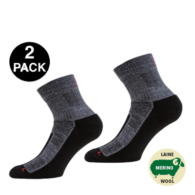 Leonardo Qtr - 2-pack Merino Wool Quarter Length Walking Socks Grey