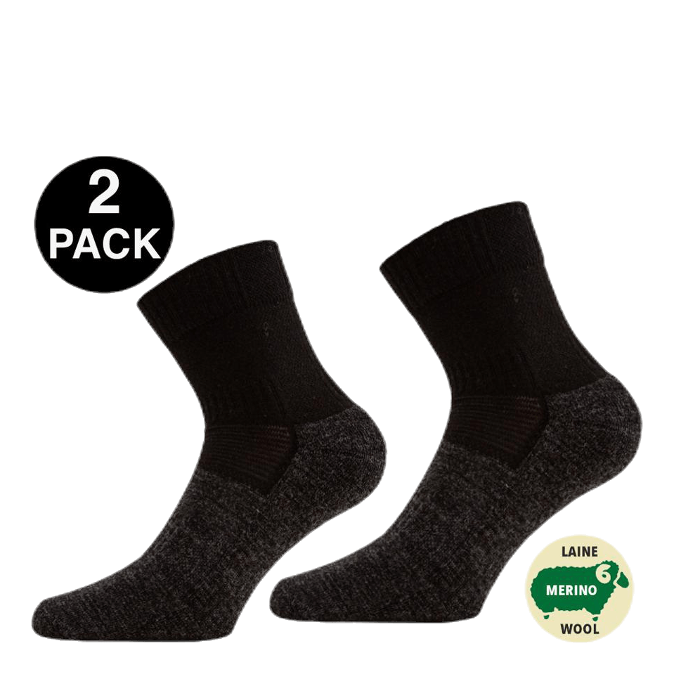 Leonardo Qtr - 2-pack Merino Wool Quarter Length Walking Socks Black