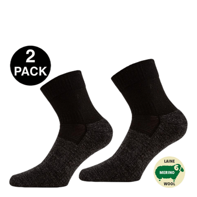 Leonardo Qtr - 2-pack Merino Wool Quarter Length Walking Socks Black