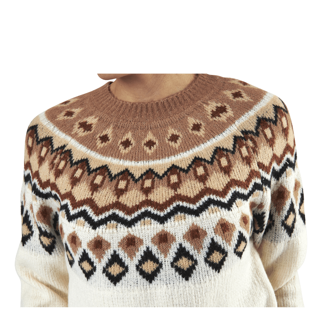 Amber Jaquard L/S Pullover Cc Knt Brown