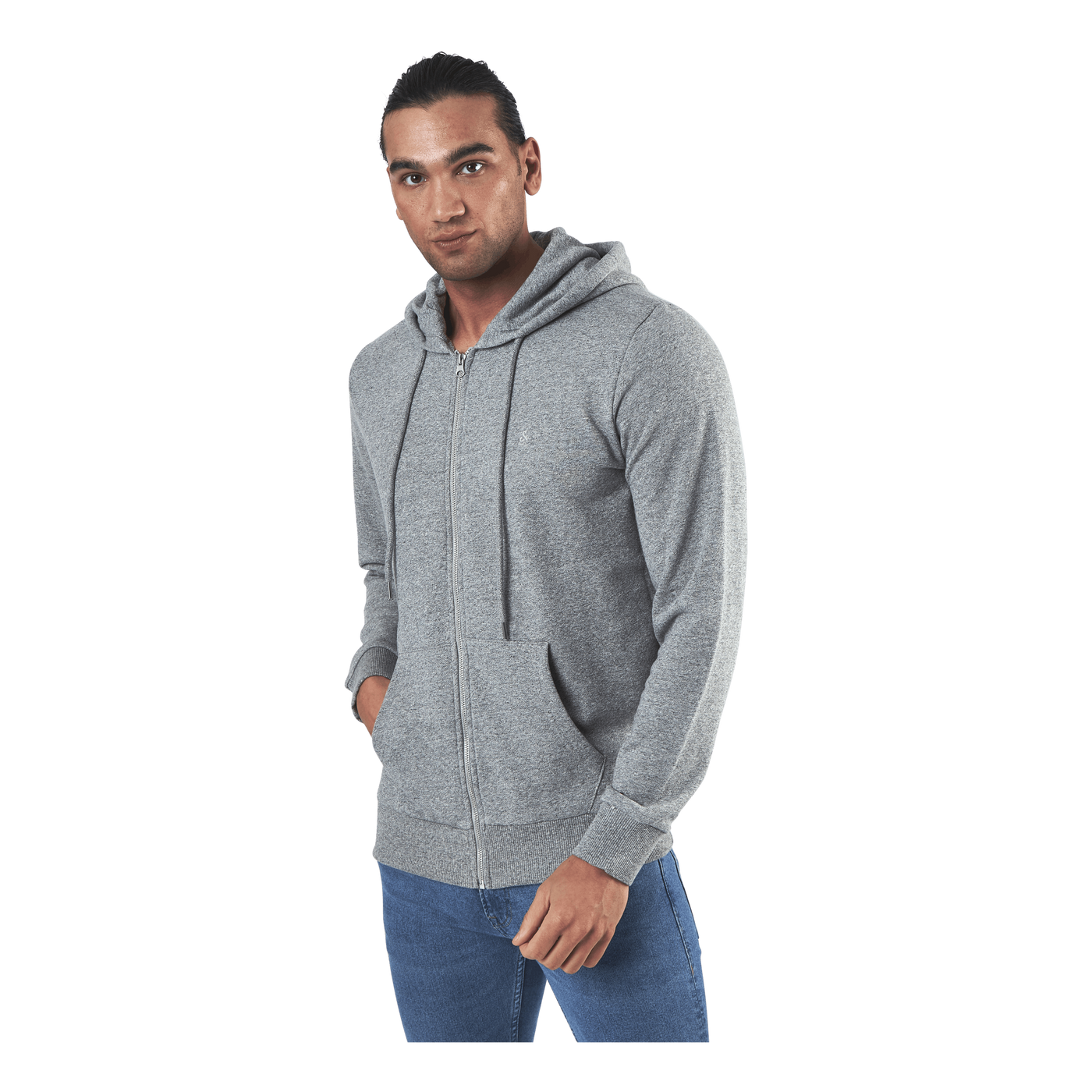 Basic Melange Sweat Zip Hood Grey