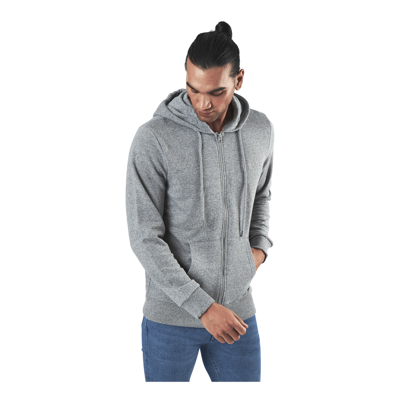 Basic Melange Sweat Zip Hood Grey